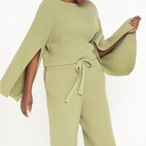 Eloquii Wide Leg Sweater Pant and Top Set. Sage. 26/28. NWT